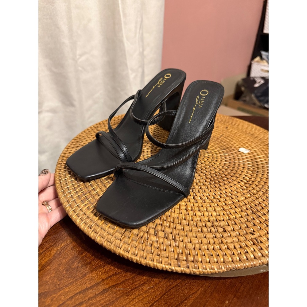 Olivia James Black Strappy Square Toe Block Heel Mules Sandals Womens 8